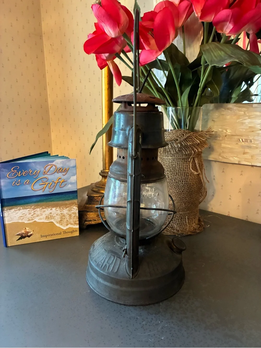 Old VINTAGE, DIETZ N.Y. USA Little Wizard, Iron lantern kerosene oil lamp.